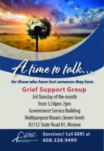 A time to talk... Grief Support Group @ Green County Human Services (Multi-Purpose Rooms - Lower Level)