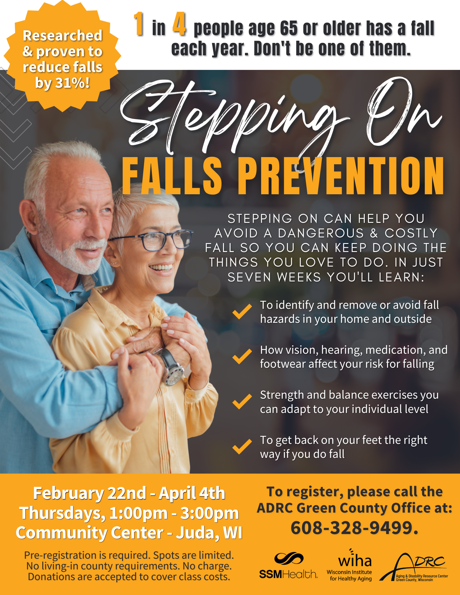 Falls Prevention Workshop – Stepping On @ Juda Community Center | Juda | Wisconsin | United States
