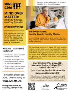 Mind Over Matter: Healthy Bowels, Healthy Bladder (MOM) @ Virtual, Via Zoom