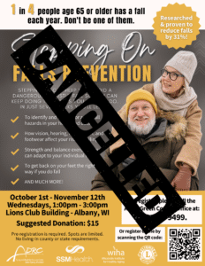 CANCELLED: Stepping On – Falls Prevention Workshop @ Albany Lions Club Building | Albany | Wisconsin | United States