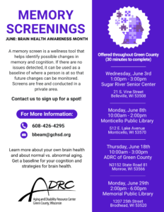 Memory Screenings - Belleville @ Sugar River Senior Center - Belleville, WI | Belleville | Wisconsin | United States
