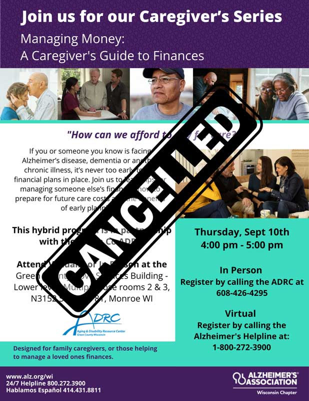 CANCELLED: Caregiver Education Series: Managing Money - A Caregiver's Guide to Finances